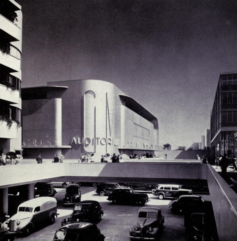 A scene from a metropolis in Futurama, 1939