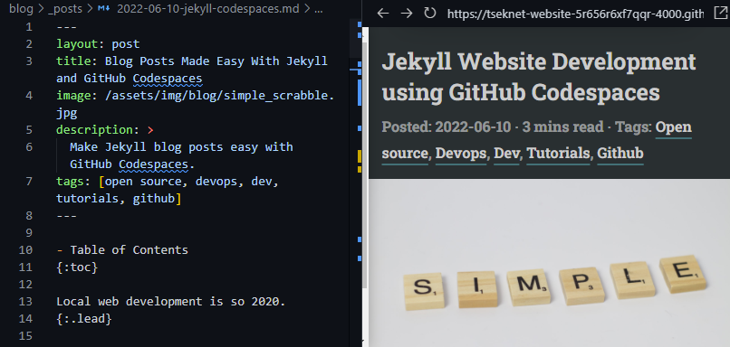Blog Posts Made Easy With Jekyll and GitHub Codespaces