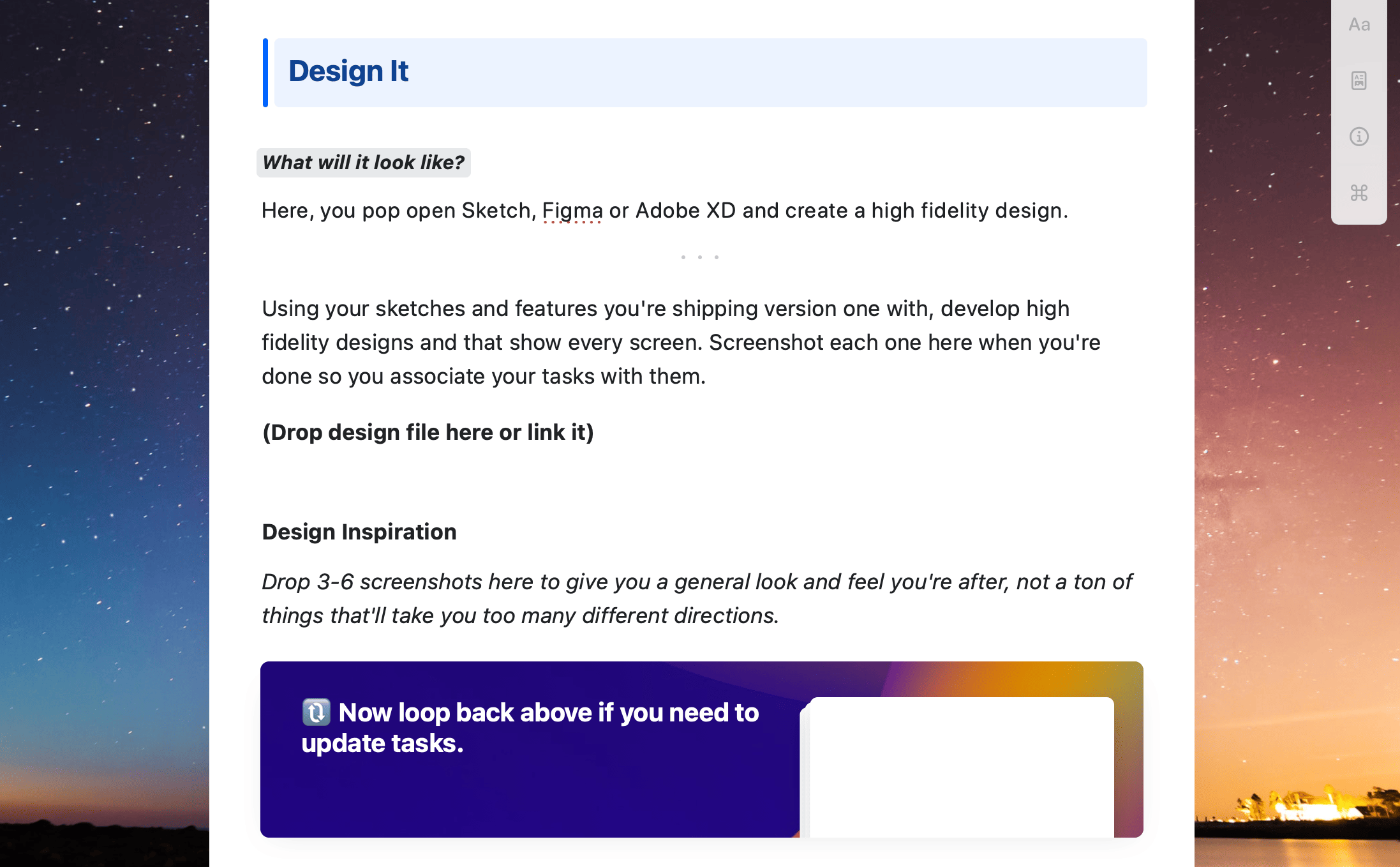 Craft Docs template showing a guide to designing iOS apps.