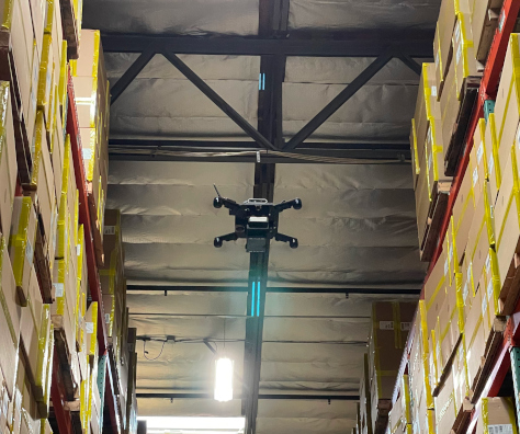 autonomous drone in warehouse
