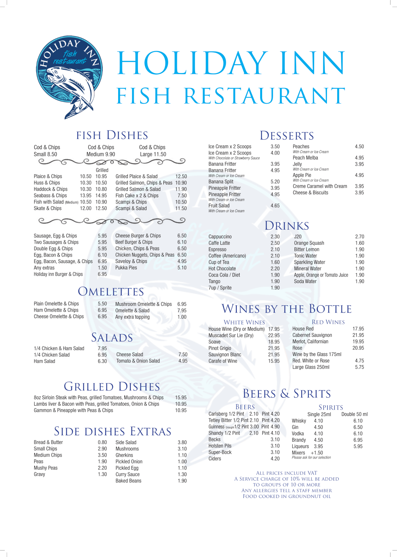 Menu for Holiday Inn Fish Restaurant