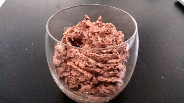 Chocolate mousse, with amaretto and vanilla flavour.