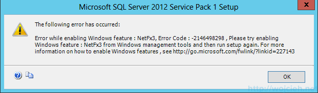 SQL Server 2012 SP1 - NetFx3 error