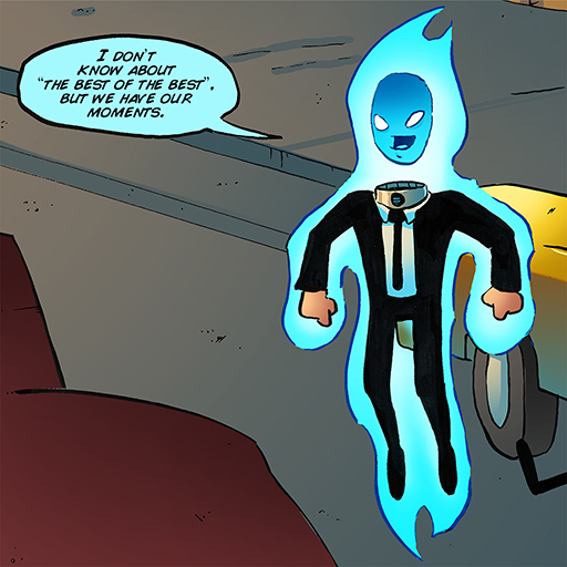 Flaming Magnetic Man stepping up to defend his fellow agents.