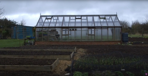 A greenhouse on a cloudy day