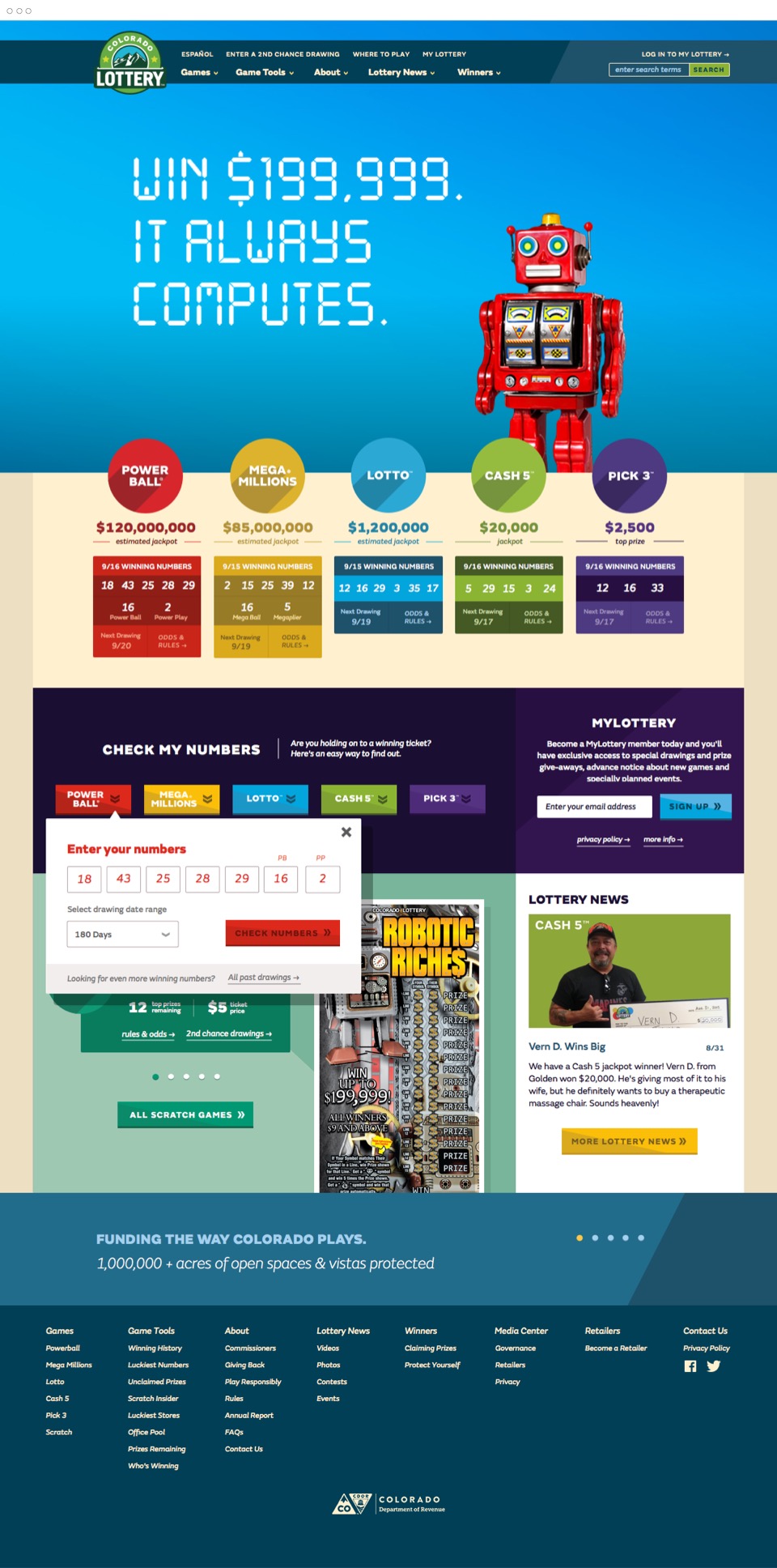 Lottery homepage design
