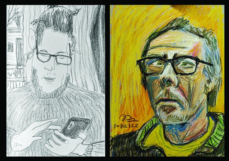 2 portretten getekend op dinsdag bij walrusartstudio 5