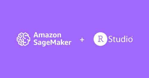 Thumbnail Amazon Sagemaker logo plus RStudio logo on a purple background