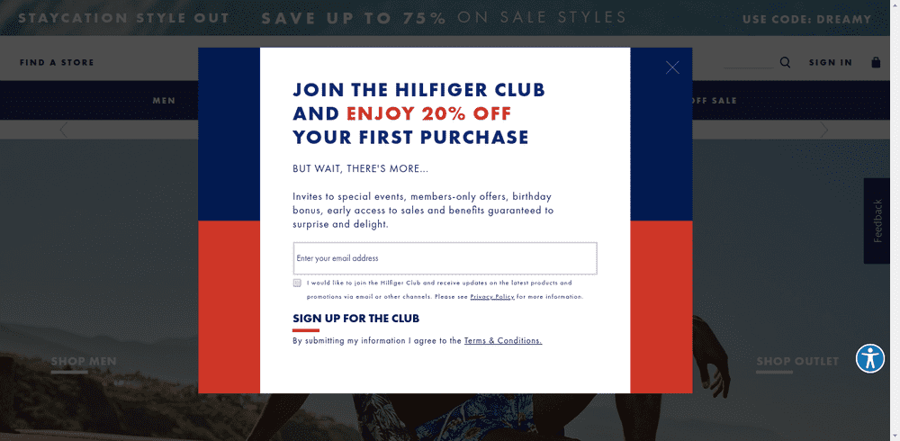 Tommy Hilfiger Welcome Popup