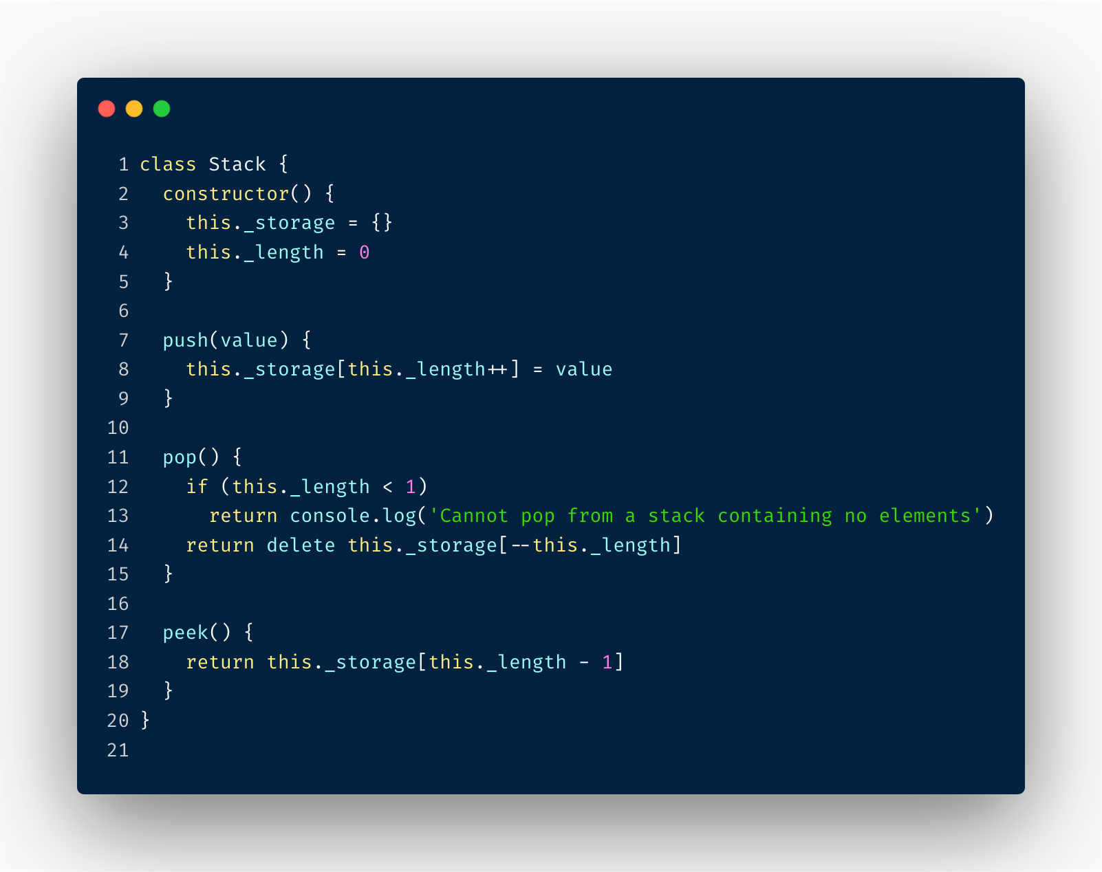 My implementation of a stack with explanation below