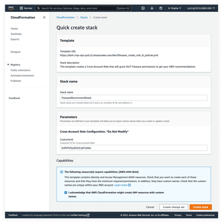 A screenshot of the AWS _Quick create stack_ screen