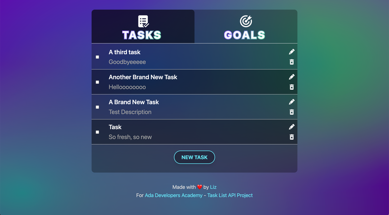 Screenshot of Task List API