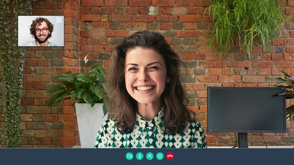 Exposed brick office background for Google Meet