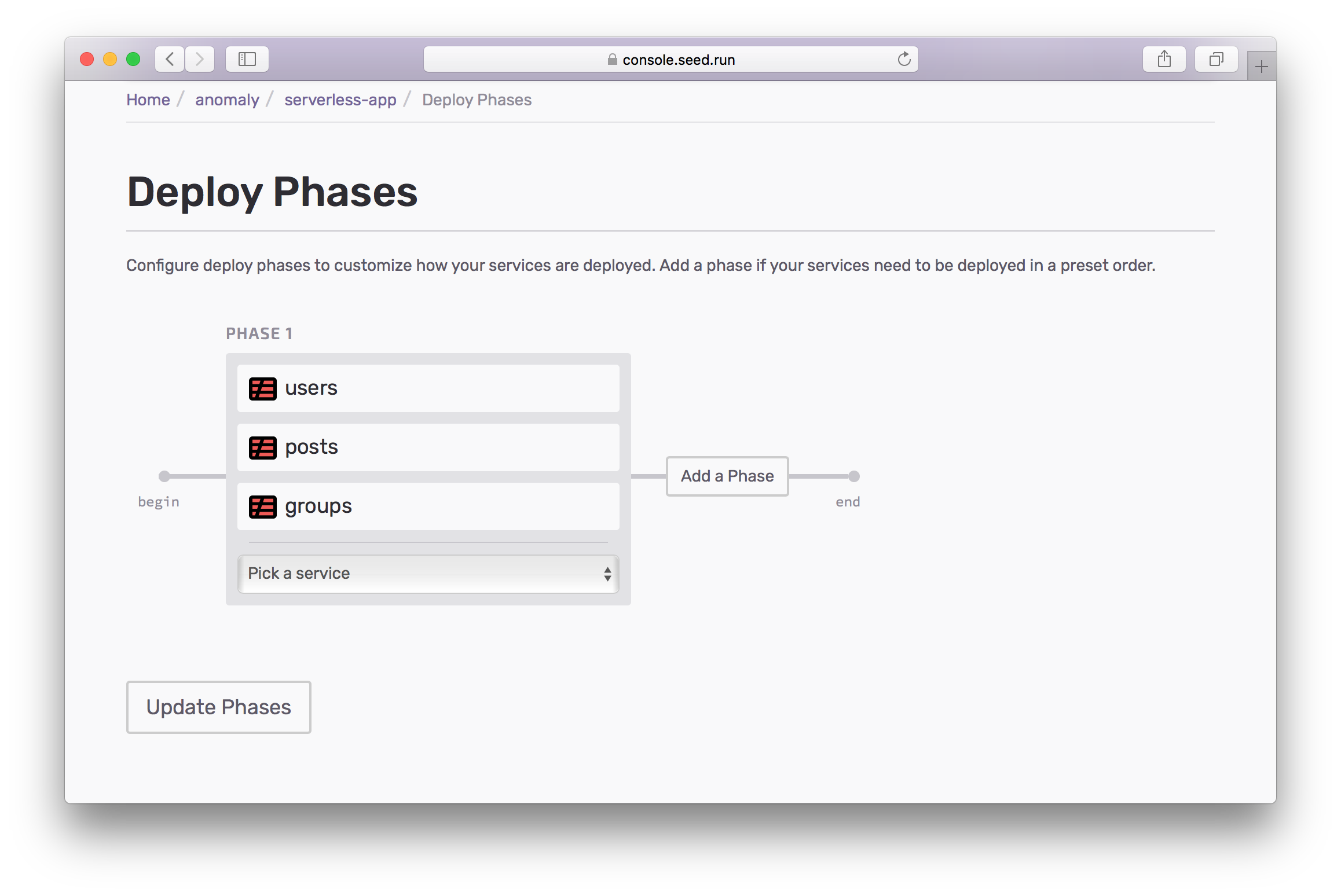 configure deploy phases