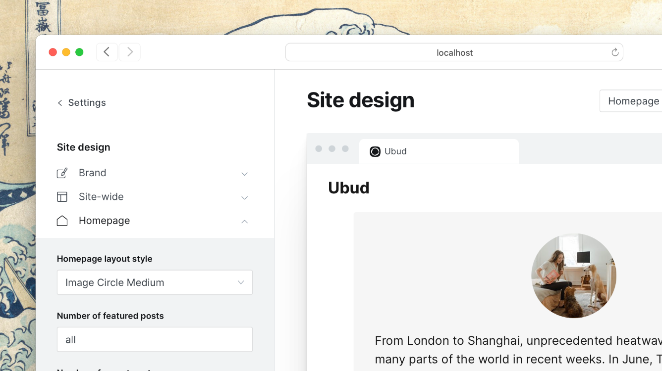 Ubud Ghost theme Homepage Style Setting