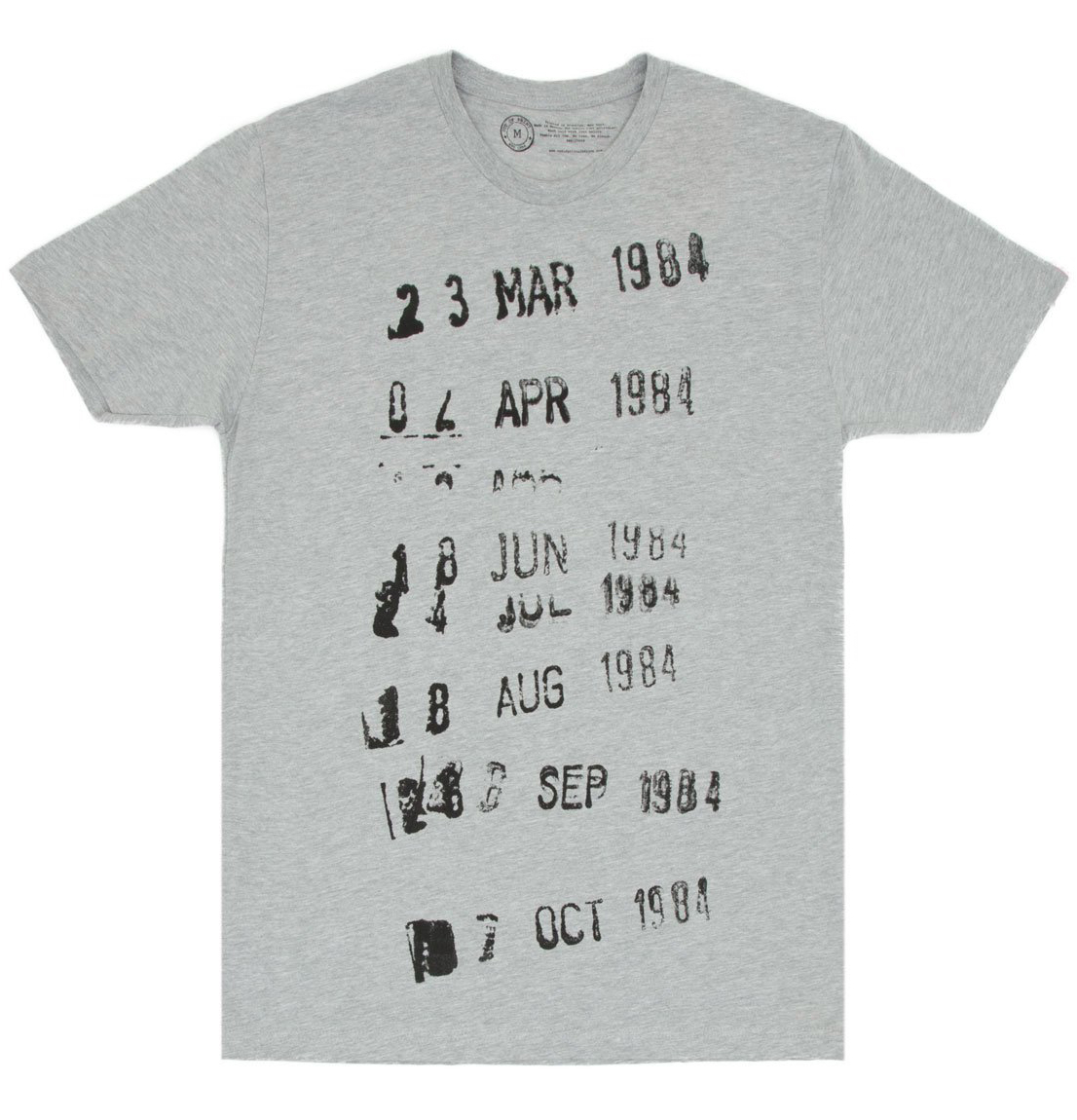 gray tshirt with retro library stamps design