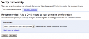 Google Webmaster Tools DNS verification