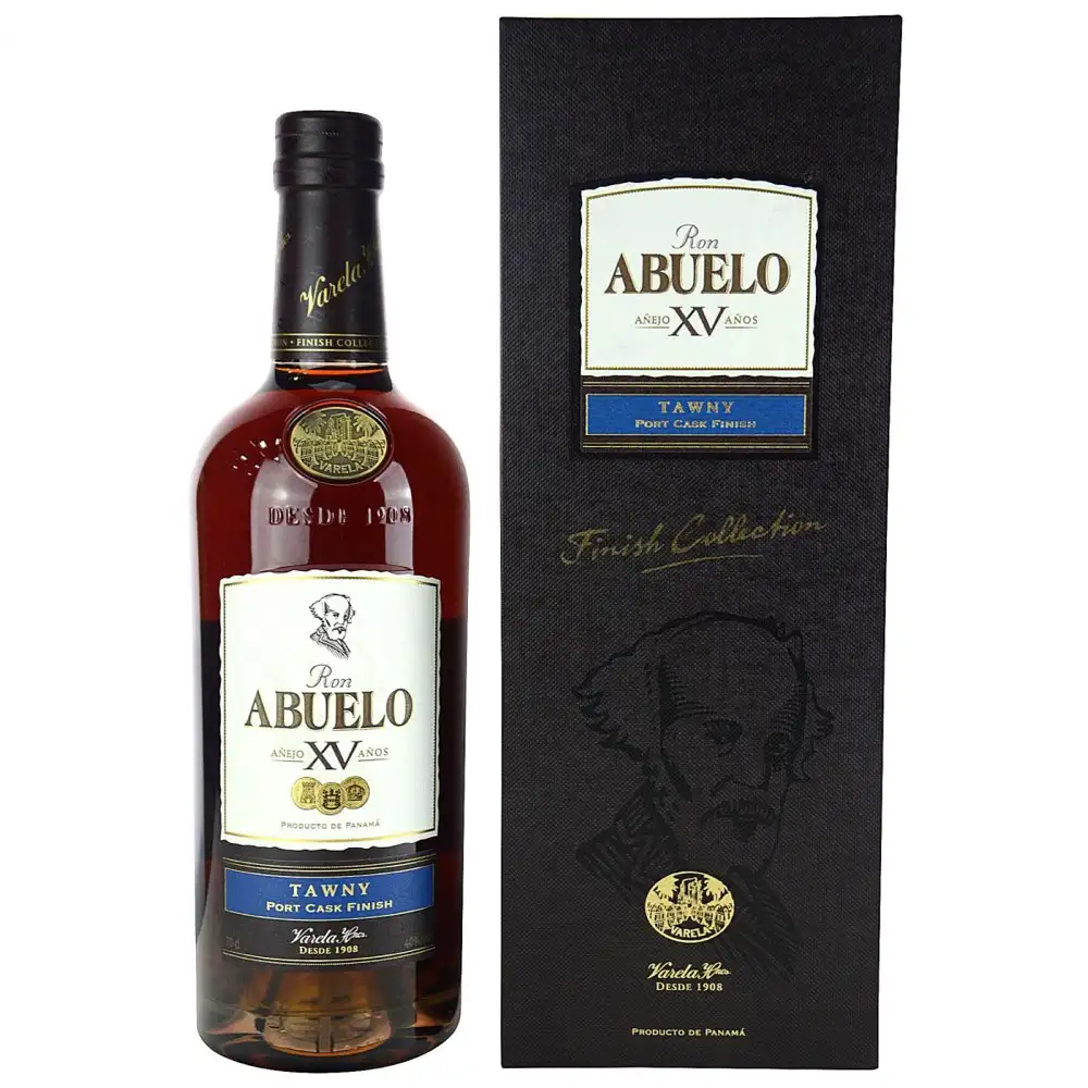 Image of the front of the bottle of the rum Abuelo XV Tawny