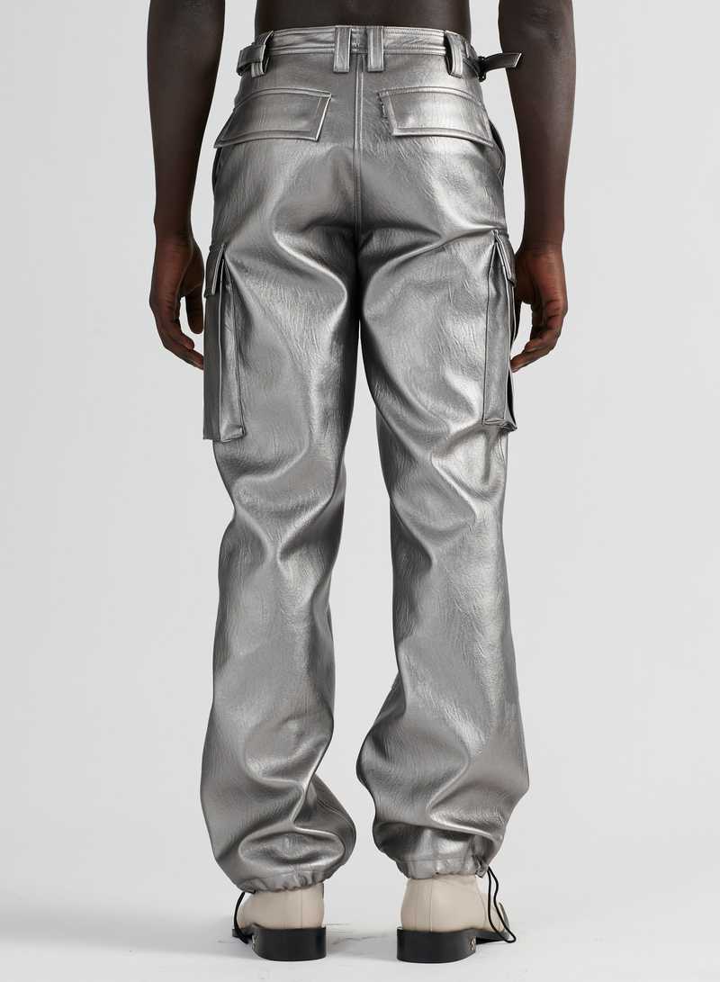 Bekir Trousers Pleather Silver, back view. GmbH AW22 collection.