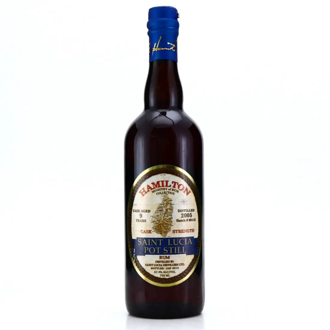 Image of the front of the bottle of the rum Hamilton Saint Lucia Pot Still