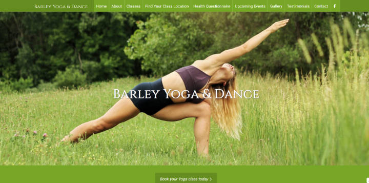 Barley Yoga & Dance website frontpage
