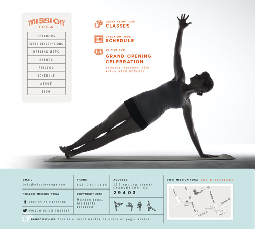 Screenshot of the Mission Yoga home page