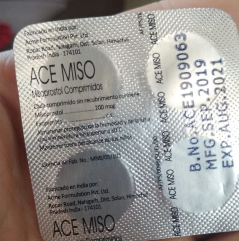 ACE MISO (misoprosol) para realizar un aborto con pastillas en Nicaragua.