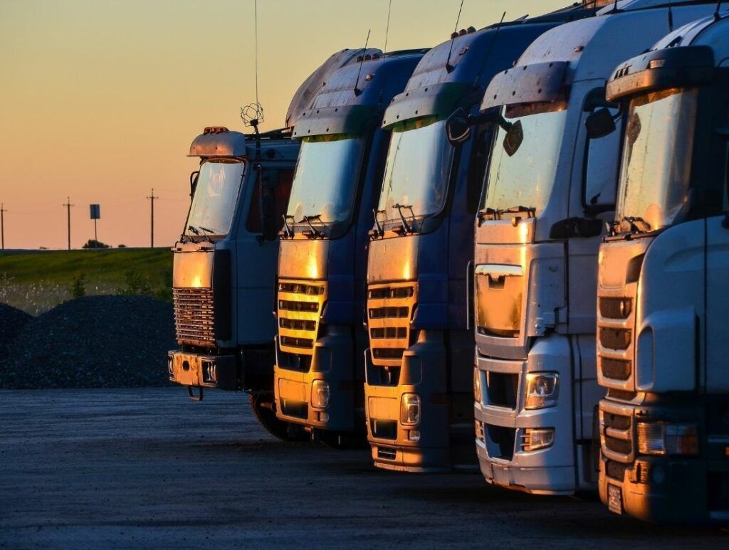 queue of hgv lorries results in freight shortages