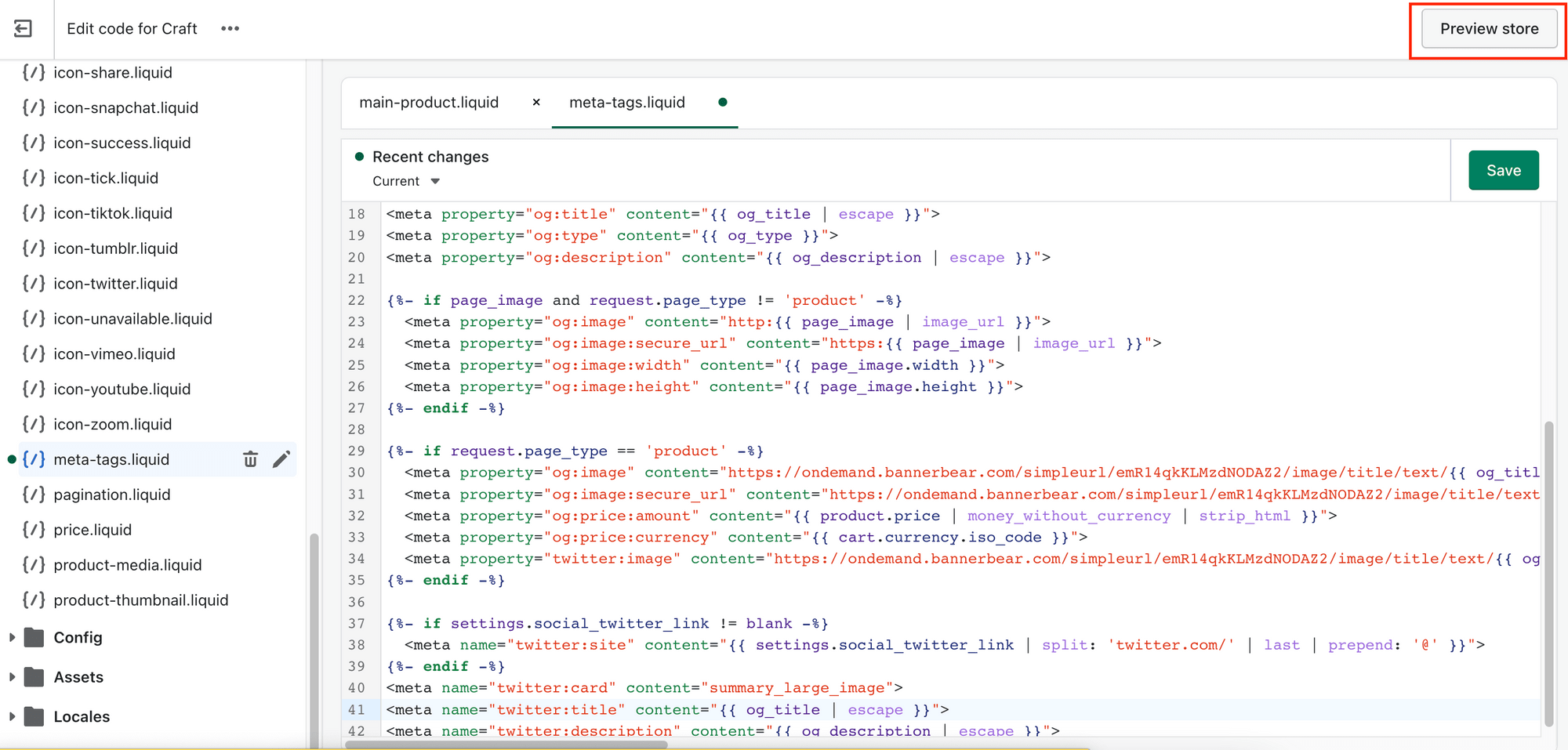a screenshot of Shopify theme code editor-editing the code