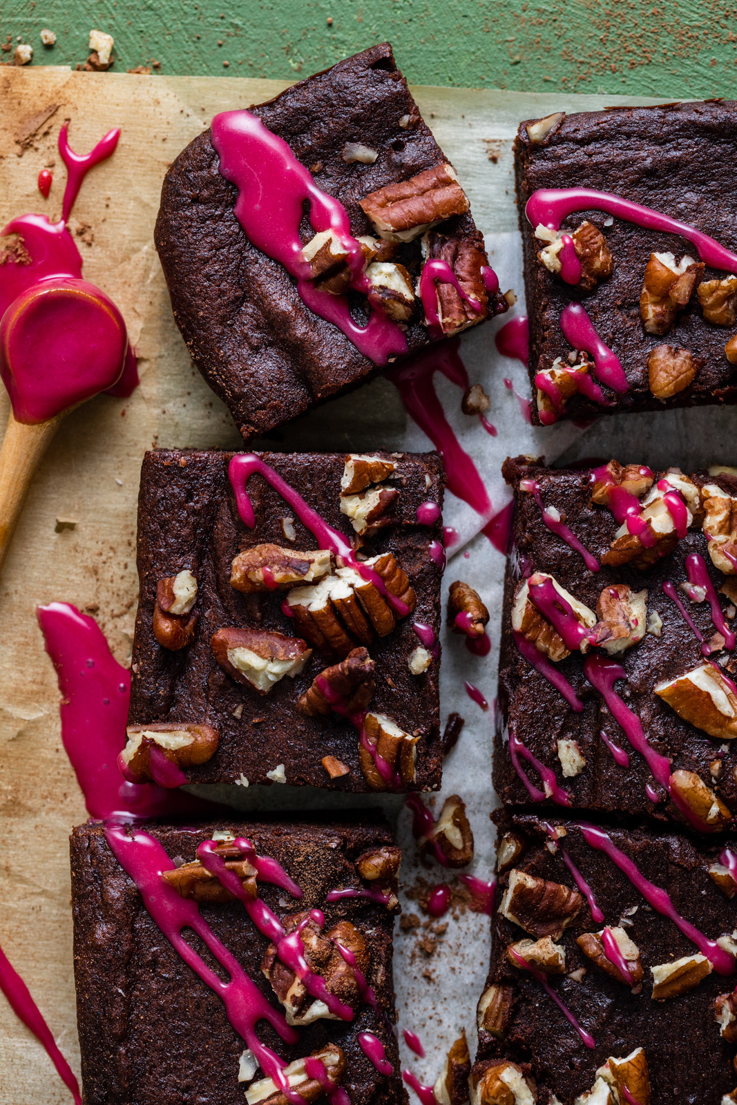 Chocolate Beet Brownies With Pecans and a White Chocolate Beet Glaze