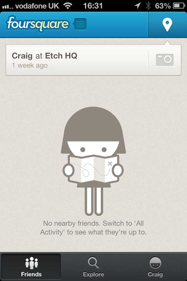 Screenshot of No nearby friends in Foursquare for iOS