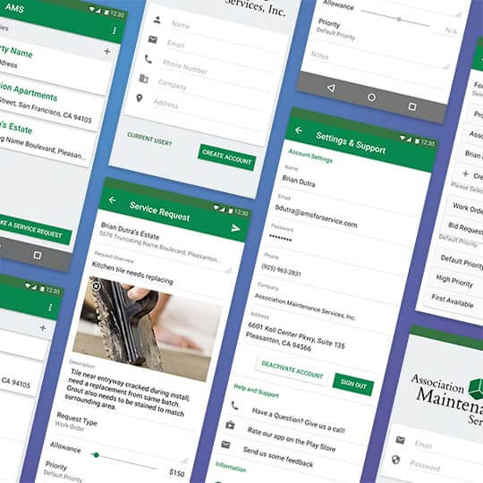 Screenshots of a service request app