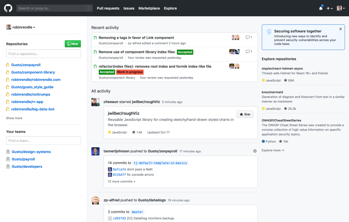 A screenshot of my GitHub dashboard