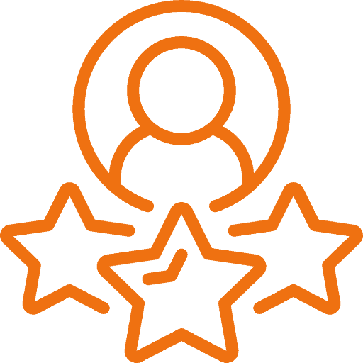 orange user icon with 3 review stars beneath