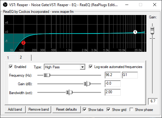 Reaper equalizer configuration, band 2