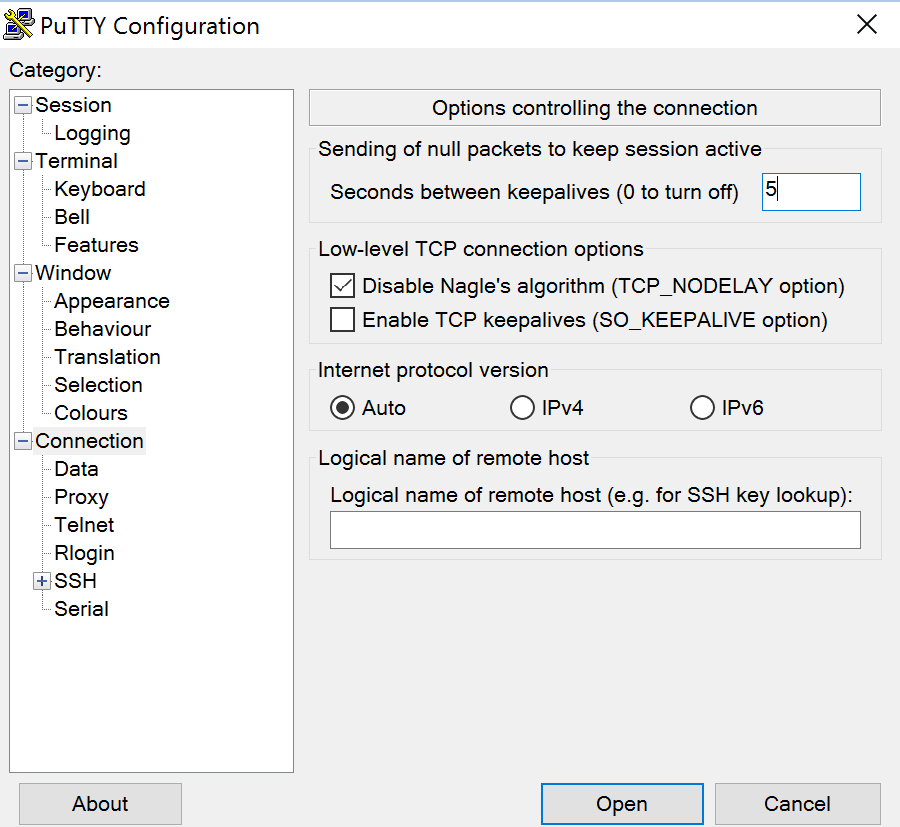 PuTTY window closes after a few minutes Fixed