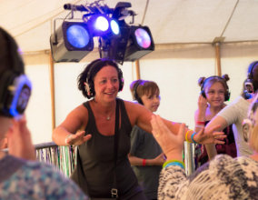 Lingfest 2019 people in the silent disco with headsets on dancing ©Brett Butler