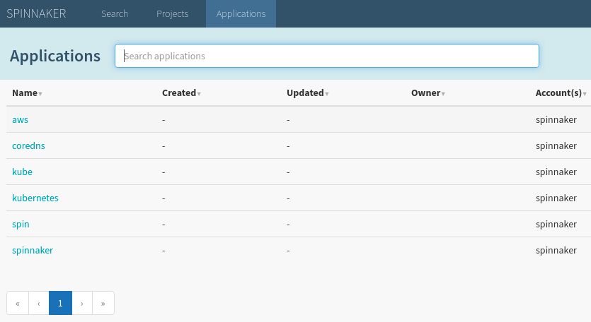 The Spinnaker Applications view