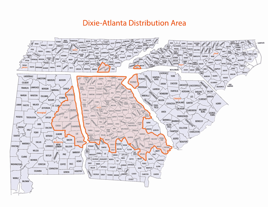 DIXIEPLY Atlanta Distribution Area Map