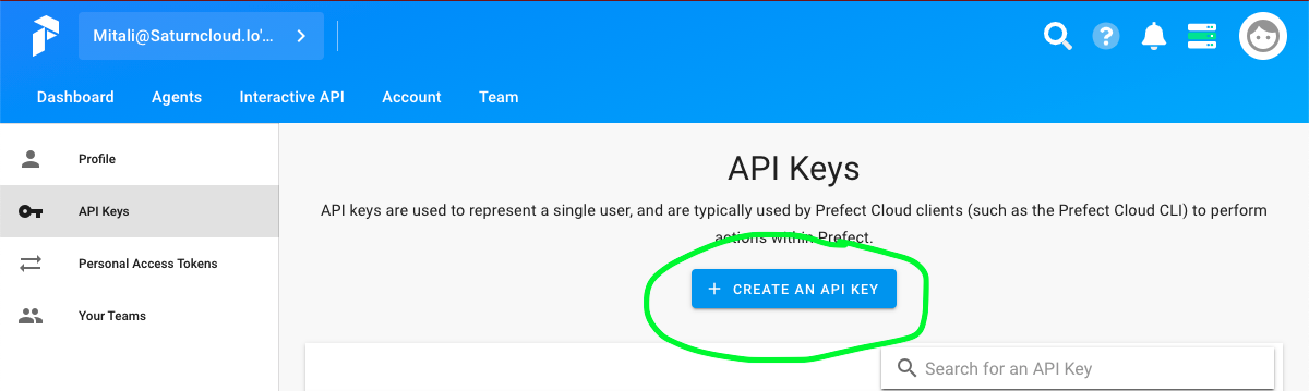Prefect user API key