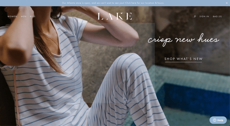 Lake Pajama's Shopify Website Homepage