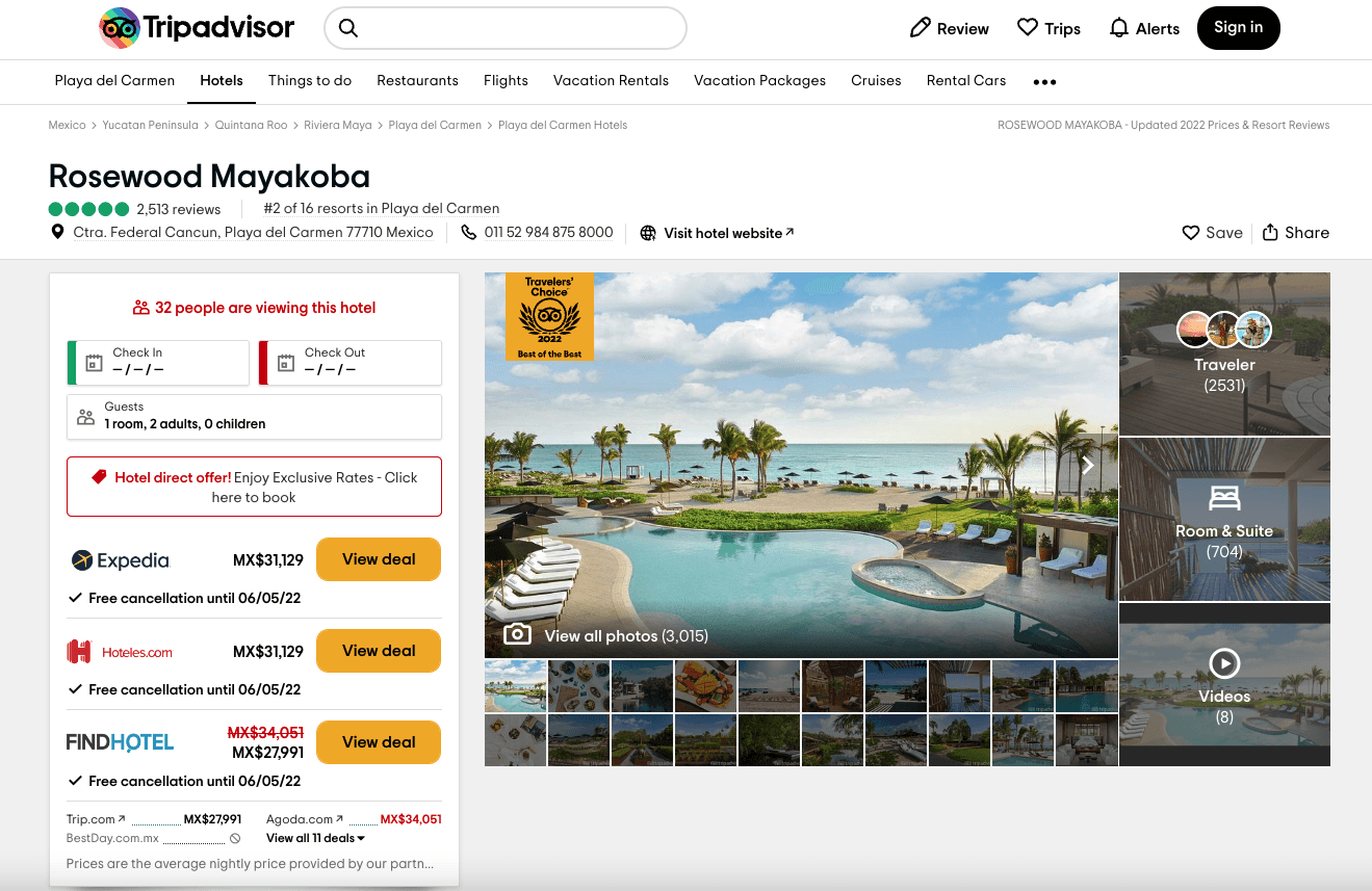 Trip Advisor post for Rosewood Mayakoba including images and places to book.