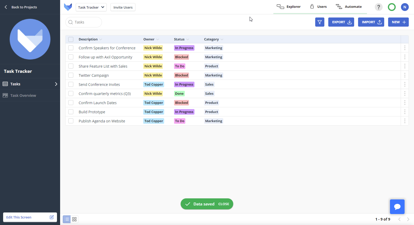 Add New Table in Explorer