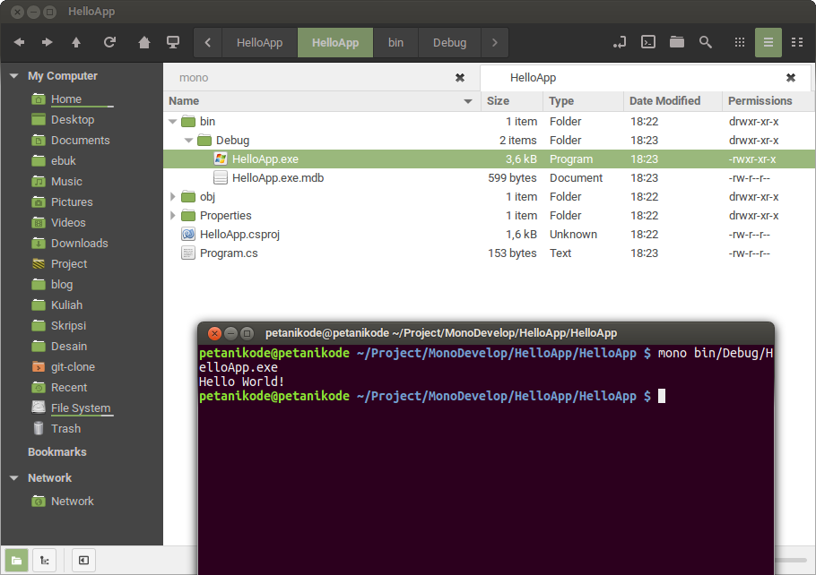 Hasil Kompilasi Program dengan Monodevelop
