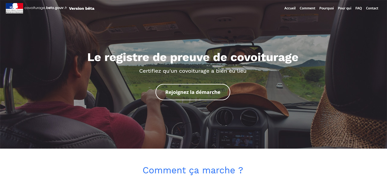 Interface de Registre de preuve de covoiturage