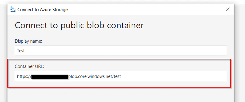 Type your public container URL in Azure Storage Explorer