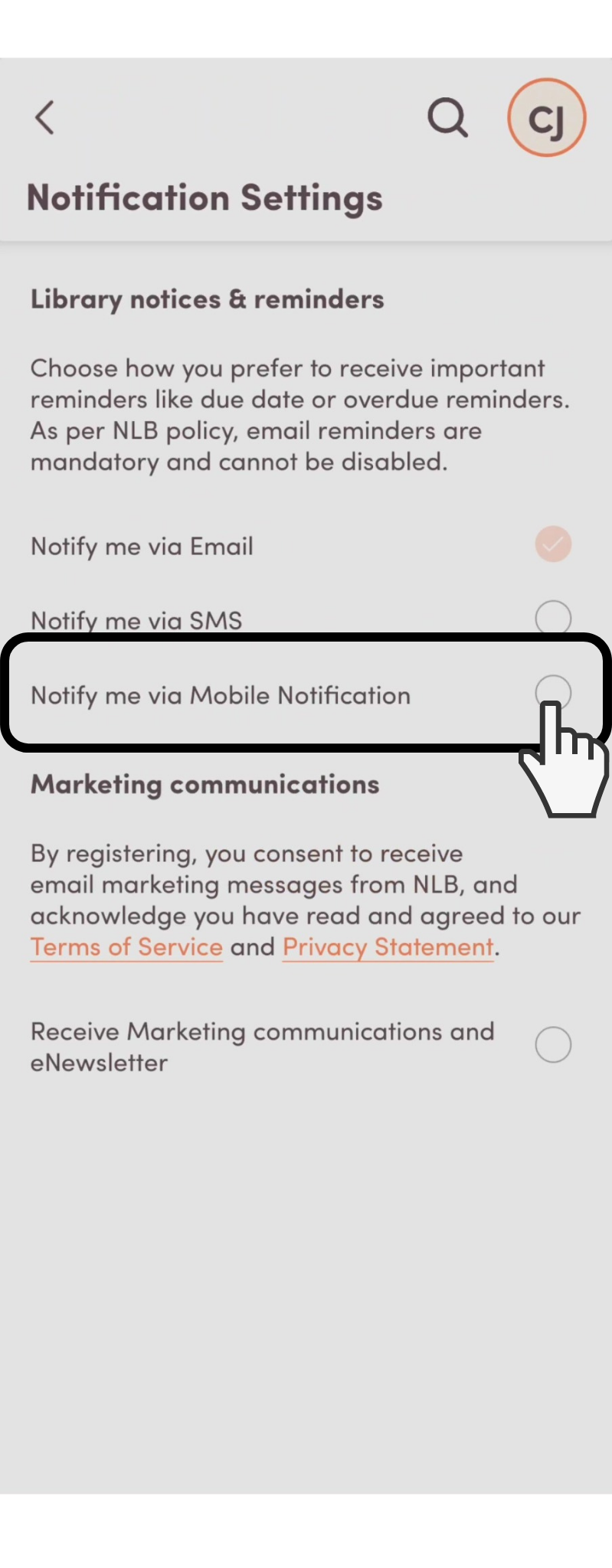 Step 5 of mobile notification setting