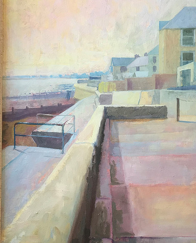 painting of Sandgate seawall and sky from below on the beach