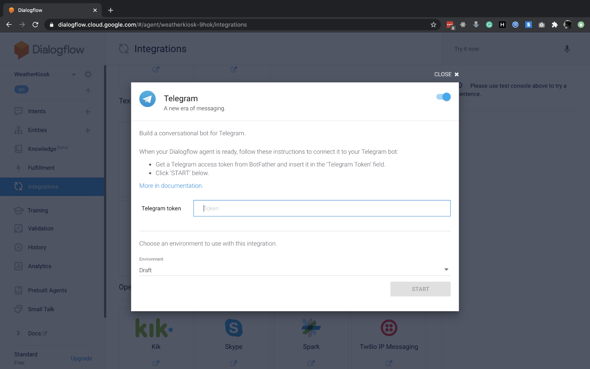 Создание чат бота telegram dialogflow