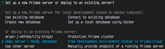 Photo of database choices given after prisma init is run